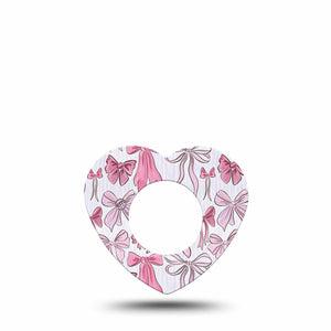 ExpressionMed Bows and Ribbons Freestyle Libre 2 and Libre 2 Plus Heart Shape Tape, Abbott Lingo,  Single Tape Soft Pink Bows, Adhesive Patch CGM Design