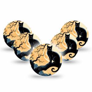 ExpressionMed Spooky Black Cat Freestyle Libre 3 and Libre 3 Plus Overpatch, 5-Pack Tape Black Cat On Tree, Adhesive Patch CGM Design