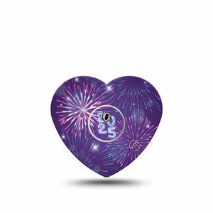 ExpressionMed New Years Celebration Freestyle Libre 3 Heart Shape Tape Single Tape and Single Sticker Celebrating 2025 New Year, Patch CGM Design