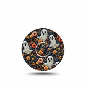 ExpressionMed Embroidered Ghost Freestyle Libre 3 and Libre 3 Plus Sticker and Tape  Threaded Embroidery Inspired, Vinyl Sticker and Tape Pairing CGM Design