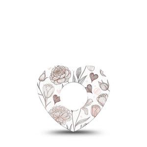 ExpressionMed Minimalist Botanical Infusion Heart, 5-Pack Neutral botanical design Overlay Patch For Insulin Pump