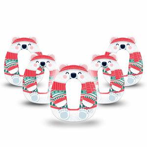 ExpressionMed Cozy Polar Bear Dexcom G6 Gumdrop Shape Tape, 5-Pack Tape Coke Bottle-Inspired Bear, Overlay Patch CGM Design