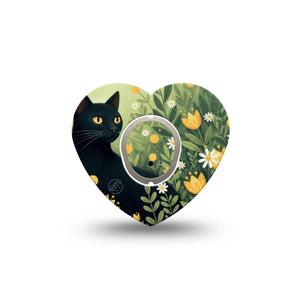 ExpressionMed Jungle Cat Dexcom G7 and Dexcom Stelo Glucose Biosensor System Heart, Single Tape and Single Sticker Black kitten meadow Best Covers for CGM