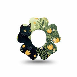 ExpressionMed Jungle Cat Dexcom G7 and Dexcom Stelo Glucose Biosensor System Flower, Single Tape Golden tulips and cat Adhesive Tape for CGM