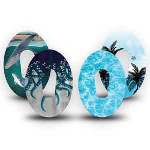ExpressionMed Poolside Tide Dexcom G6, 4-Pack Tape summer ocean graphic Decorative Adhesive Tape for CGM