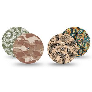 ExpressionMed Khaki Florals Variety Pack Freestyle Libre and Libre 2 Plus Sticker and Tape, Abbott Lingo,   Camel-Toned Camo and Moth Print, Adhesive Sticker and Tape Design Continuous Glucose Monitor Design