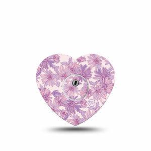 ExpressionMed Purple Daisy Freestyle Libre 3 and Libre 3 Plus Heart Shape Tape, Single Tape and Single Sticker Summer Purple Flowers, Patch CGM Design