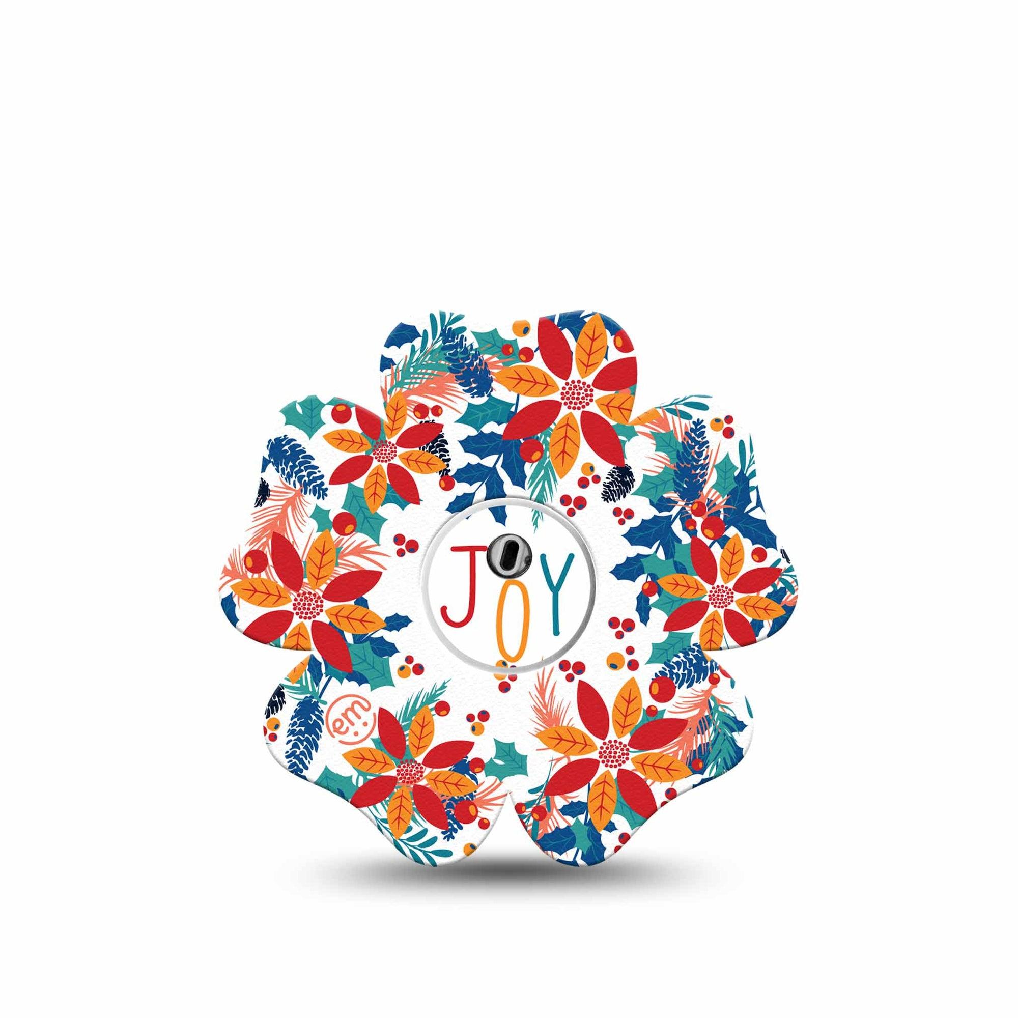 ExpressionMed Joyful Wreath Freestyle Libre 3 Flower Shape Tape Single Tape and Single Sticker Bright Happy Wreath, Plaster CGM Design