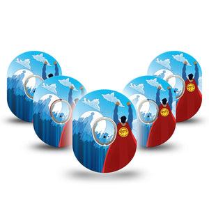 ExpressionMed Super Man Dexcom G7 Tape, Dexcom Stelo Glucose Biosensor System, 5-Pack Tape and 5-Pack Sticker Superman Flying, Overlay Tape CGM Design