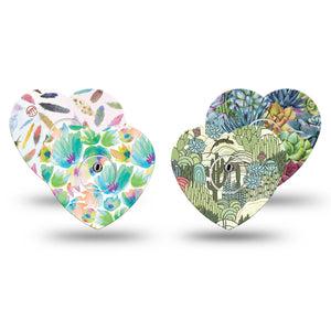 ExpressionMed Desert Succulent Variety Pack  Freestyle Libre 3 and Libre 3 Plus Heart Shape Tape 4-Pack Tape and 4-Pack Sticker Variety Cactus Greens Botanics, Patch CGM Design