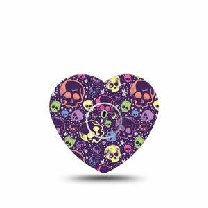 ExpressionMed Neon Skulls Freestyle Libre 3 and Libre 3 Plus Heart Shape Tape, Single Tape and Single Sticker Art Skulls Stars, Patch CGM Design