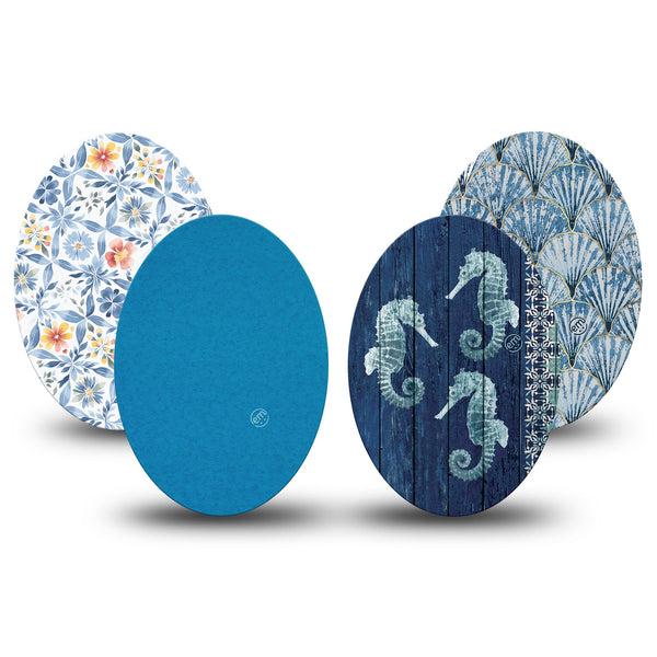 ExpressionMed Seascape Medtronic Guardian Enlite Universal Oval, 4-Pack Tape coastal sea creature pattern Best Covers for CGM