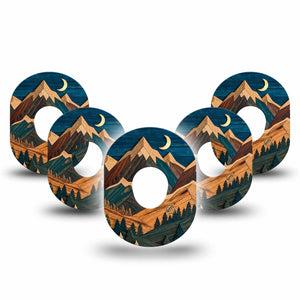ExpressionMed Wood Mountains Dexcom G7 and Dexcom Stelo Glucose Biosensor System, 5-Pack mountain wood pattern Adhesive Patch for Continuous Glucose Monitor