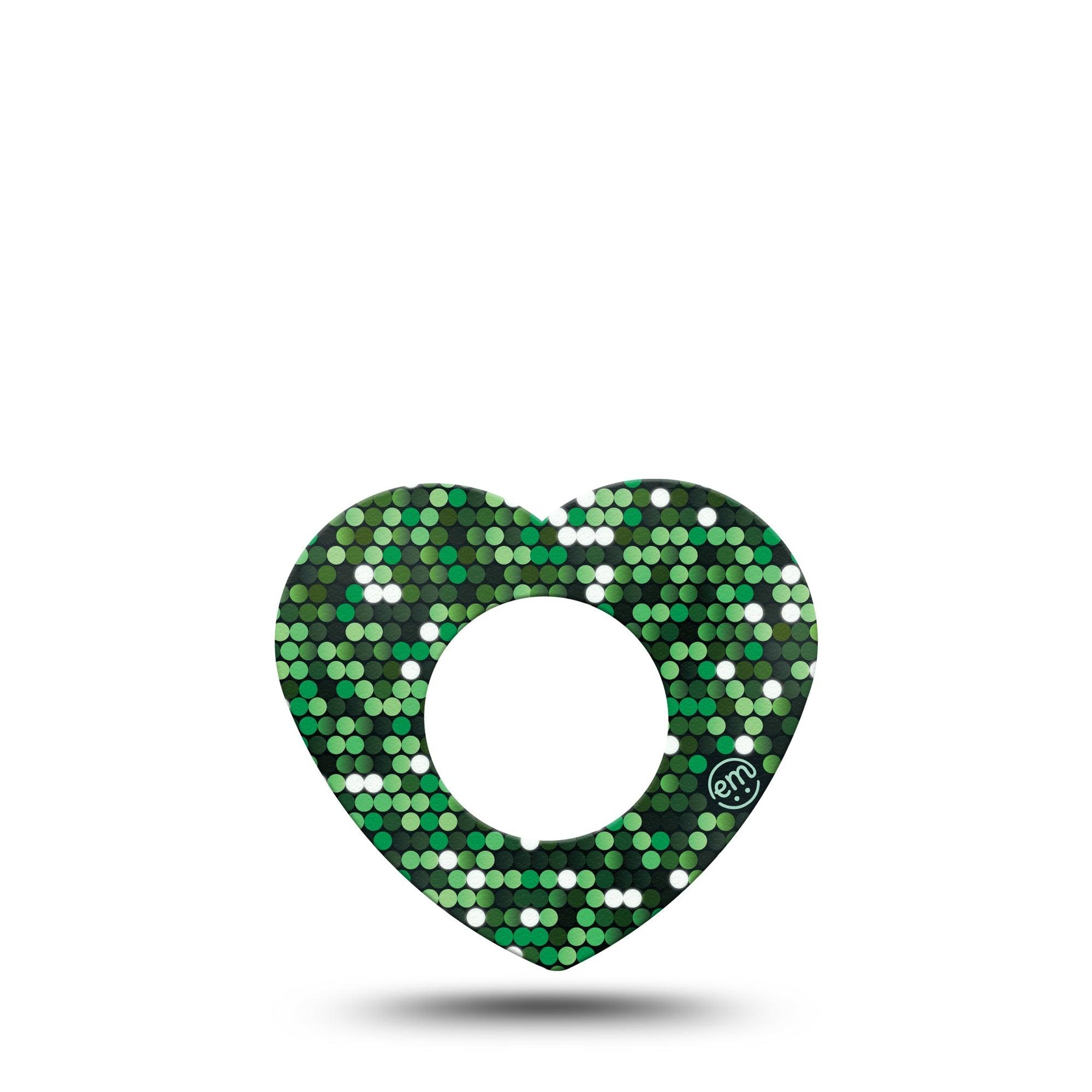 ExpressionMed Green Glam Freestyle Libre 2 and Libre 2 Plus Heart Shape Tape, Abbott Lingo,  Single Tape Luxe Green, Adhesive Patch CGM Design