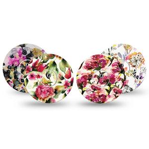 ExpressionMed Blush & Berries Variety Pack Freestyle Libre 3 and Libre 3 Plus Tape, 4-Pack Tape and 4-Pack Sticker Variety, Moody Floral, Adhesive Tape Continuous Glucose Monitor Design