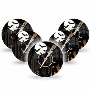 ExpressionMed Bat Man  Freestyle Libre and Libre 2 Plus Tape, Abbott Lingo, 5-Pack Tape and 5-Pack Sticker Bat Hero Cape Inspired, Fixing Ring Tape Continuous Glucose Monitor Design