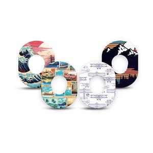 ExpressionMed Wander & Roam Variety Pack Dexcom G7 Mini Tape, Dexcom Stelo Glucose Biosensor System, 4-Pack Tape Variety, Vacation Themed, Patch Continuous Glucose Monitor Design