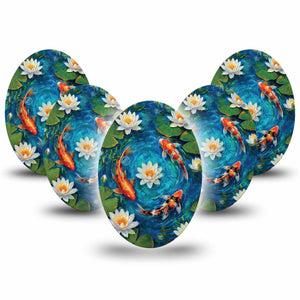 ExpressionMed Koi Pond Medtronic Guardian Enlite Universal Oval, 5-Pack water lily design Fixing Ring Tape for Continuous Glucose Monitor