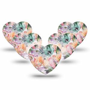 ExpressionMed Flower Clouds Freestyle Libre 3 Heart Shape Tape 5-Pack Tape and 5-Pack Sticker Soft-Colored Petals, Patch CGM Design