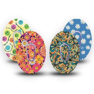 ExpressionMed Retro Rewind Dexcom G6 Tape 4-Pack Tape & 4-Pack Stickers Variety Variety of Daisy Colorful Designs Plaster CGM Design