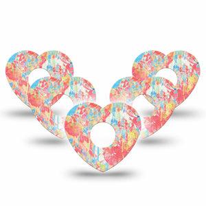 ExpressionMed Faded Summer Freestyle Libre 3 and Libre 3 Plus Heart Shape Tape 5-Pack Tape Vintage Cool Blue Orange Pattern, Patch CGM Design