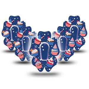 ExpressionMed Patriotic Cupcakes Dexcom G6 Flower Shape Tape 5-Pack Tape and 5-Pack Sticker Star Cupcakes, Adhesive Patch Continuous Glucose Monitor Design