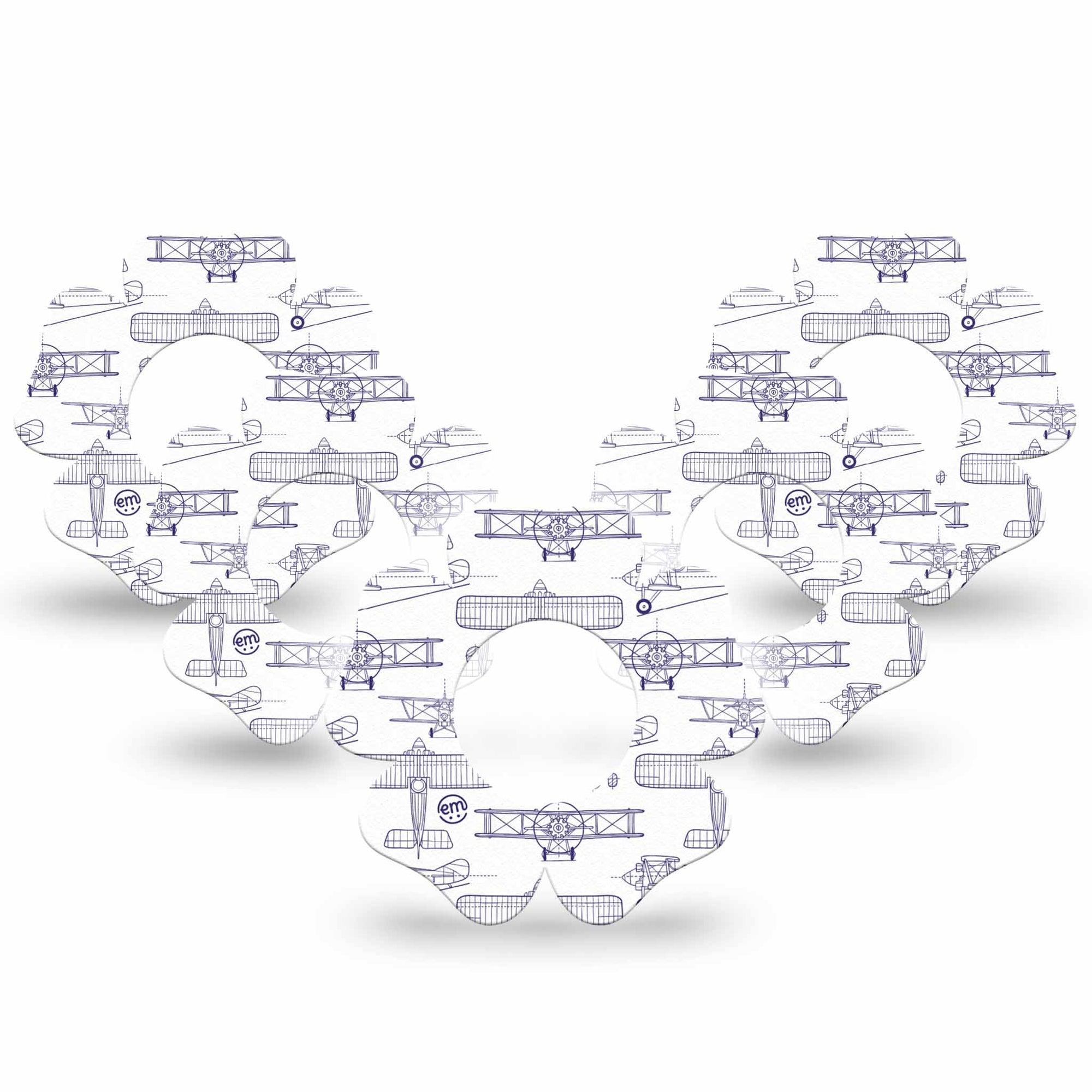 ExpressionMed Airplane Freestyle Libre 2 and Libre 2 Plus Flower Shape Tape, Abbott Lingo, 5-Pack Tape Glider Planes, Fixing Ring Tape CGM Design