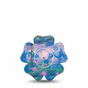 ExpressionMed Monet Water Lilies Freestyle Libre 2 and Libre 2 Plus Flower Shape Tape, Abbott Lingo,  Single Tape and Single Sticker Lilies Artwork, Fixing Ring Tape CGM Design