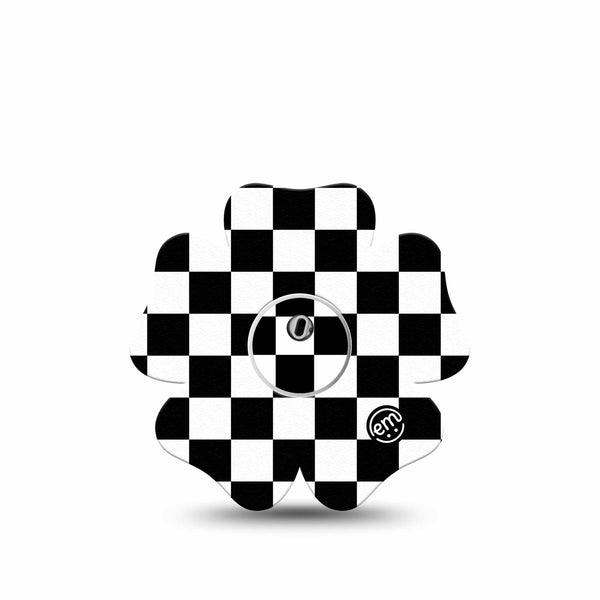 ExpressionMed Checkered Freestyle Libre 3 and Libre 3 Plus Flower Shape Tape Single Tape and Single Sticker Geometric Pattern, Plaster CGM Design
