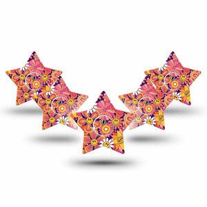 ExpressionMed Groovy Freestyle Libre 3 Star Shape Tape 5-Pack Tape and 5-Pack Sticker Pink Orange Sunflower Patch CGM Design