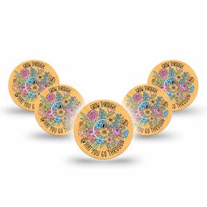 ExpressionMed Strength in Bloom Freestyle Libre 3 and Libre 3 Plus, 5-Pack Tape and 5-Pack Sticker Flourishing flowers Sensor Cover for CGM