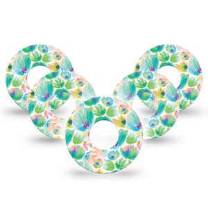 ExpressionMed Happy Go Lucky Flowers Infusion Set Tape 10-Pack Green And Peachy Lightly Painted Petals Overlay Patch CGM Design