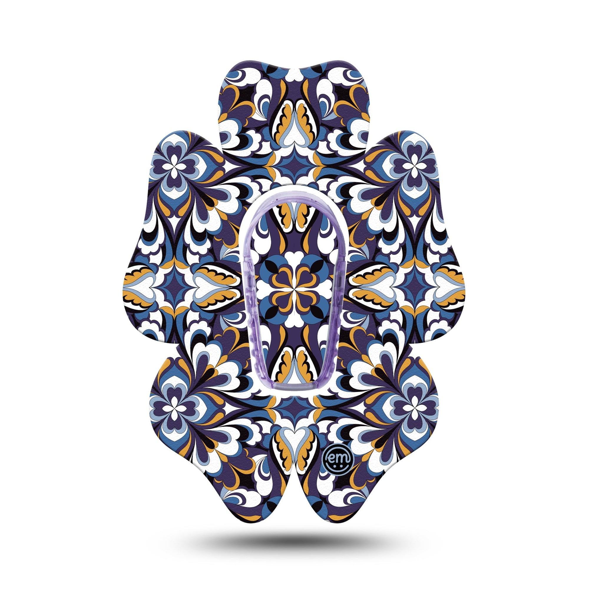 ExpressionMed Moroccan Tile Dexcom G6 Flower Shape Tape Single Tape and Single Sticker Cultural Design, Adhesive Patch Continuous Glucose Monitor Design