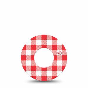 ExpressionMed Red Gingham Freestyle Libre, Libre 2 Plus, and Abbott Lingo, Single Tape Classic picnic check Fixing Ring Patch for CGM