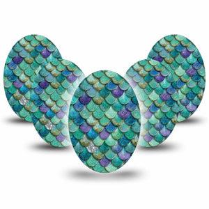 ExpressionMed Mermaid Scales Medtronic Guardian Enlite Universal Oval, 5-Pack ocean shimmer texture Fixing Ring Tape for Continuous Glucose Monitor