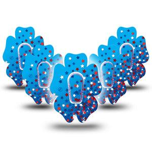 ExpressionMed Confetti Stars Dexcom G6 Flower Shape Tape 5-Pack Tape and 5-Pack Sticker Sprinkle Of American Stars, Adhesive Patch Continuous Glucose Monitor Design