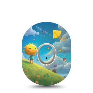 ExpressionMed Summer Kite Dexcom G7 Sticker and Tape, Dexcom Stelo Glucose Biosensor System,  Joyful Sunny Character, Vinyl Sticker and Tape Pairing Continuous Glucose Monitor Design