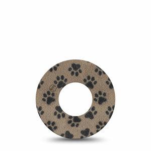 ExpressionMed Fuzzy Pawprints Freestyle Libre, Libre 2 Plus, and Abbott Lingo, Single Tape Textile inspired  Fixing Ring Patch for CGM