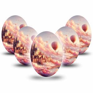 ExpressionMed Dreamy Skies Medtronic Guardian Enlite Universal Oval, 5-Pack Tape Ethereal Hot Air Balloons, Plaster CGM Design