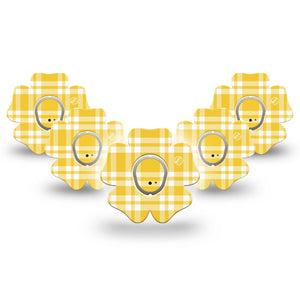 ExpressionMed yellow gingham Dexcom G7 and Dexcom Stelo Glucose Biosensor System Flower, 5-Pack Tape and 5-Pack Sticker Summer yellow plaid Adhesive Patch for Continuous Glucose Monitor