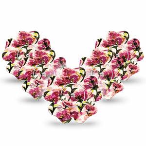 ExpressionMed Maroon Flowers Freestyle Libre 2 and Libre 2 Plus Flower Shape Tape, Abbott Lingo,  5-Pack Tape and 5-Pack Sticker Wispy Red Flowers, Fixing Ring Tape CGM Design