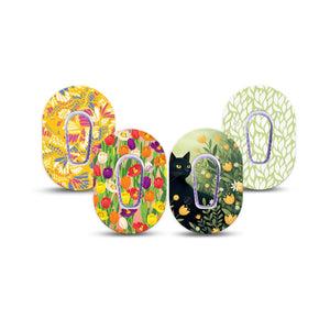 ExpressionMed Vivid Garden Dexcom G6 Mini, tape and sticker  Black cat and florals Waterproof Adhesive Tape for CGM