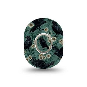 ExpressionMed Crows Dexcom G7 and Dexcom Stelo Glucose Biosensor System Mini, Single Tape and Single Sticker raven flower design Waterproof Sensor Cover for CGM