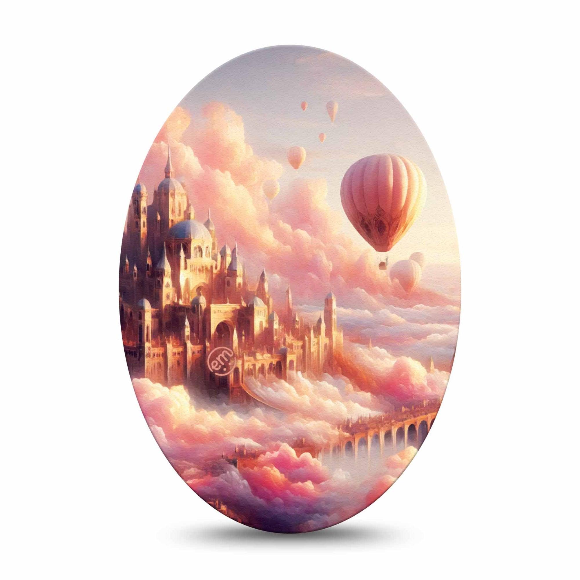 ExpressionMed Dreamy Skies Medtronic Guardian Enlite Universal Oval, Single Tape Clouds Castle, Plaster CGM Design