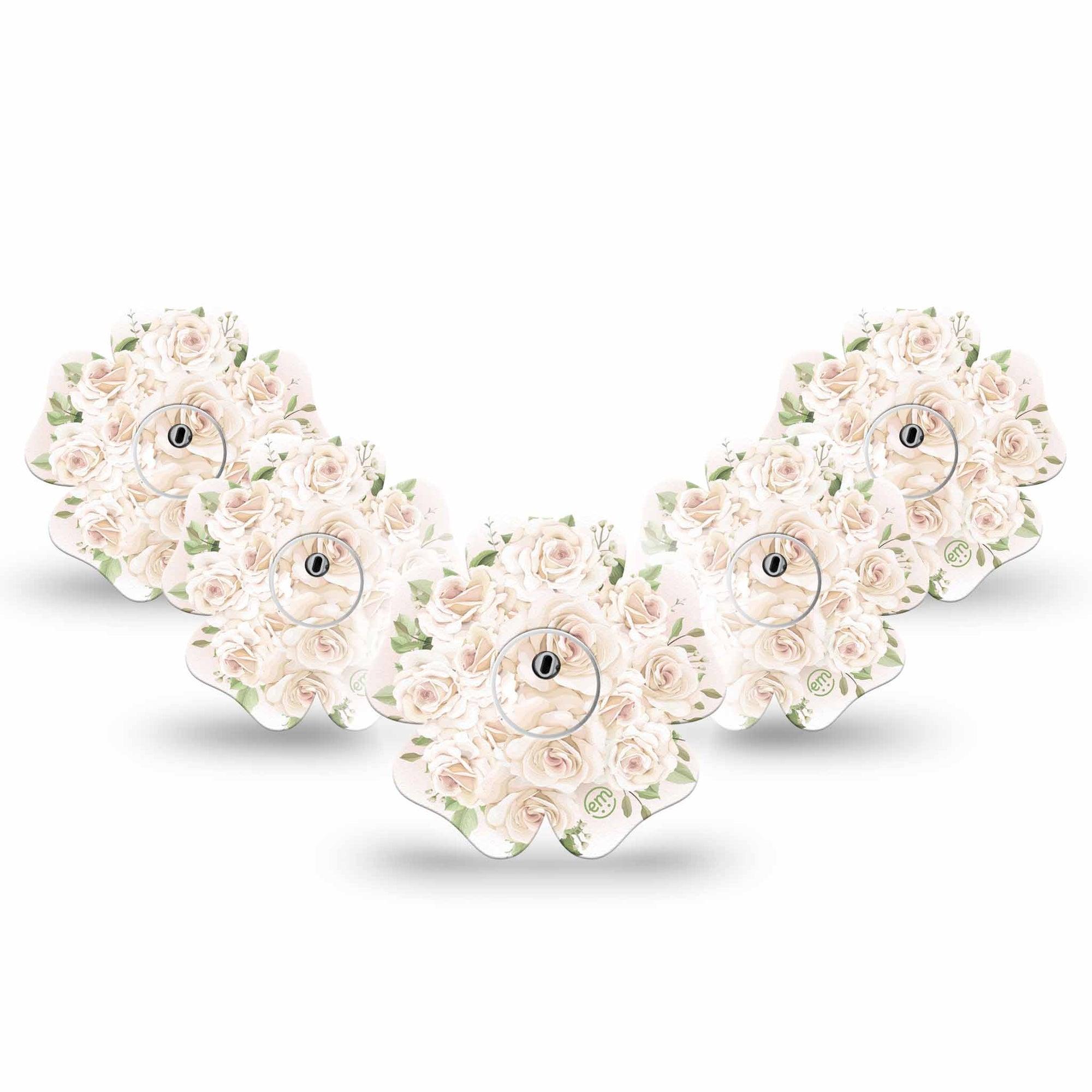 ExpressionMed Wedding Bouquet Freestyle Libre 3 and Libre 3 Plus Flower Shape Tape 5-Pack Tape and 5-Pack Sticker Romantic Roses, Plaster CGM Design