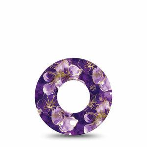 ExpressionMed Plum Gold Freestyle Libre, Libre 2 Plus, and Abbott Lingo, Single Tape Purple gold hibiscus Fixing Ring Patch for CGM