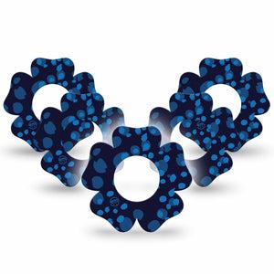 ExpressionMed Blue Drops Freestyle Libre 2 and Libre 2 Plus Flower Shape Tape, Abbott Lingo,  5-Pack Tape Deep Blue Light Blue Mix, Fixing Ring Tape CGM Design