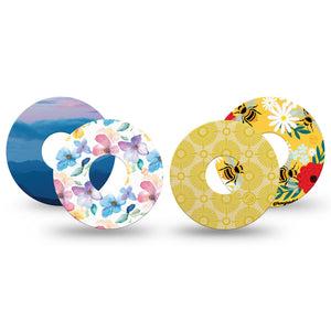 ExpressionMed Summer Brights Freestyle Libre 3 and Libre 3 Plus, 4-Pack Tape Golden florals and bees Best Covers for CGM