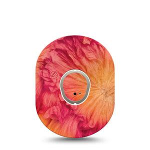 ExpressionMed Ruffles Dexcom G7 and Dexcom Stelo Glucose Biosensor System Gumdrop, Single Tape and Single Sticker Orange red ombre Overlay Patch for CGM