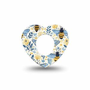 ExpressionMed Busy Bees Dexcom G7 and Dexcom Stelo Glucose Biosensor System Heart, Single Tape Blue and gold Decorative Patch for CGM
